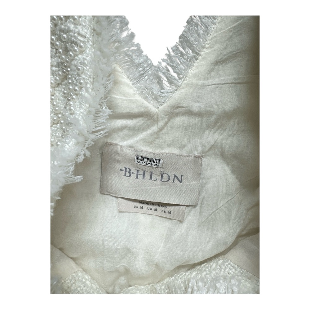 BHLDN Anthropologie Sleeveless Tweed Dress Pearl Embellished Fringed Trim NWOT - Picture 8 of 11